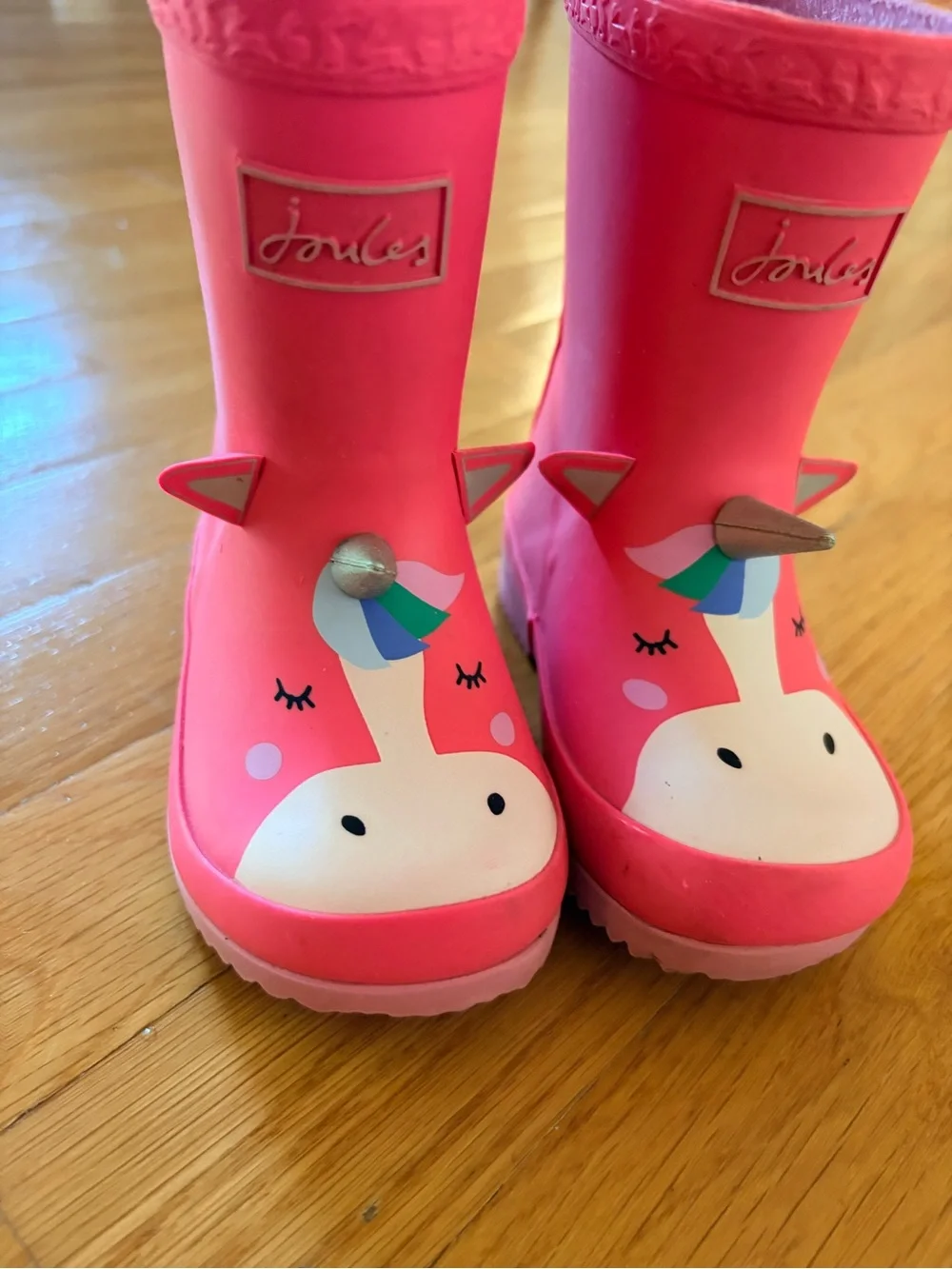Joules Bright Pink Unicorn Kids Rain Boots